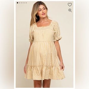 Yellow Gingham Tiered Maternity Dress